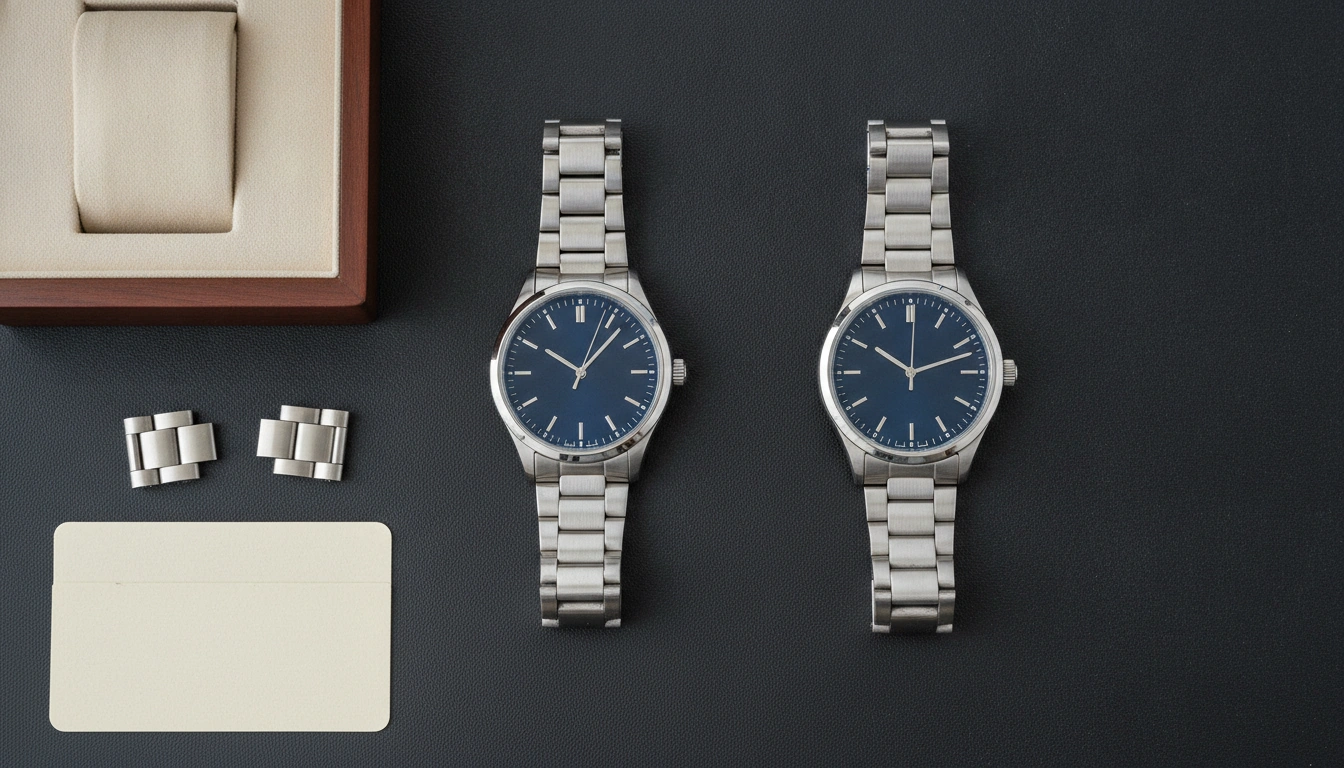 Two comparable unbranded watches shown with different condition and completeness