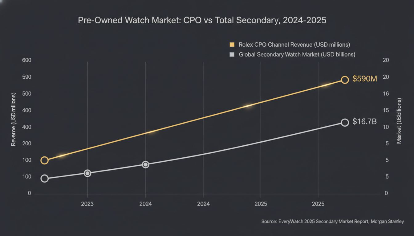 Two-line chart showing Rolex CPO revenue rising from approximately $319M in 2024