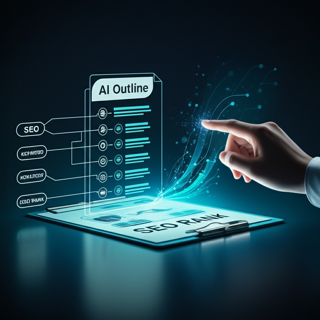 A professional, clean graphic illustrating the components of an AI-generated content outline.